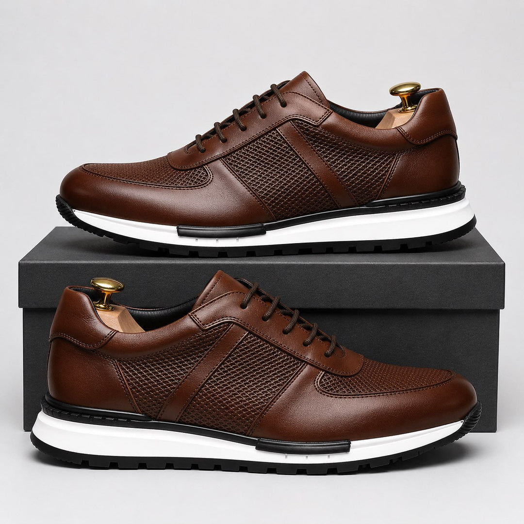 DAVID MILLER LEATHER SNEAKERS - Brown