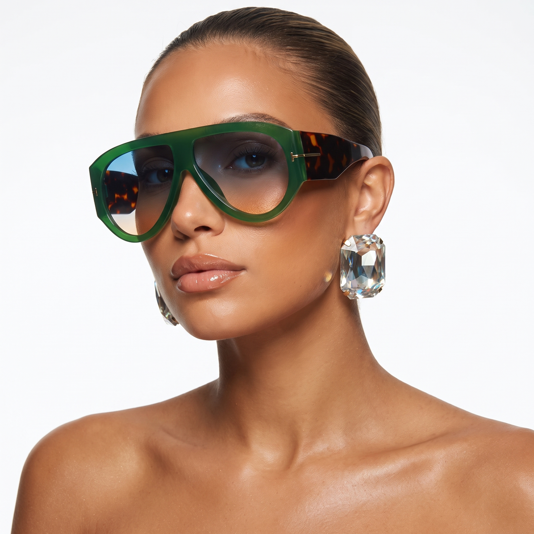 Delaney Oversized Sunglasses in Olive Tortoise