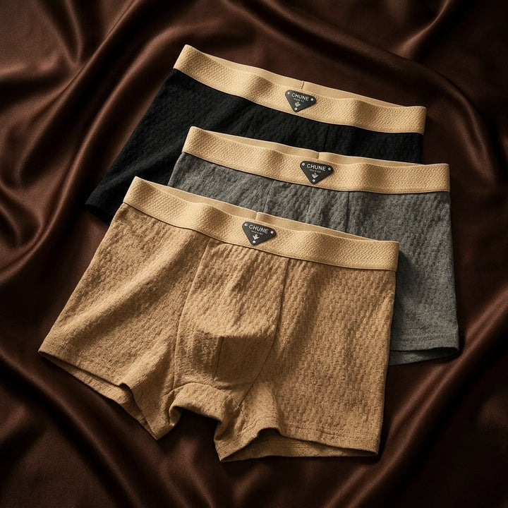 Men's organic cotton boxer briefs set - trunk cut, textured knit